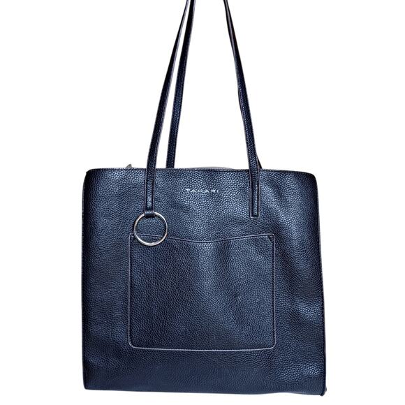 Tahari Handbags - Tahari oversized square faux leather big o ring tote shoulder bag black edgy emo